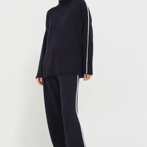 Navy Cashmere Sweater & Pant Set with Side Stripe